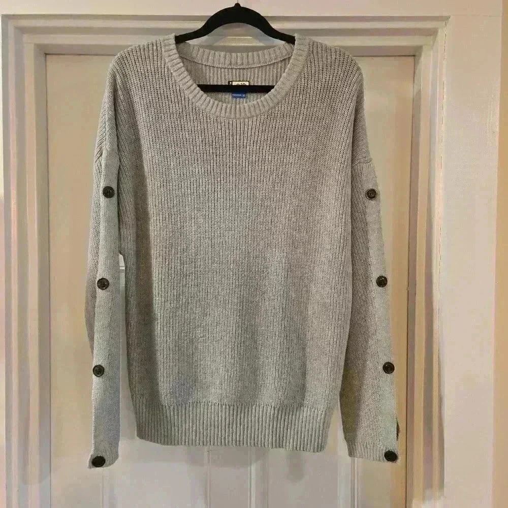 Kavu Lena Crewneck Oversized Pullover Sweater Gray Womens Size Medium
